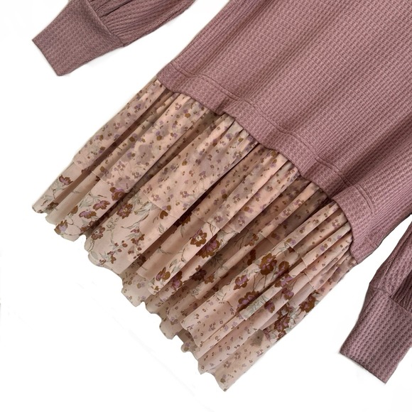 Free People Sweet Escape Thermal‎ Waffle Knit Layered Tunic Pink Floral Dress M - Picture 4 of 10